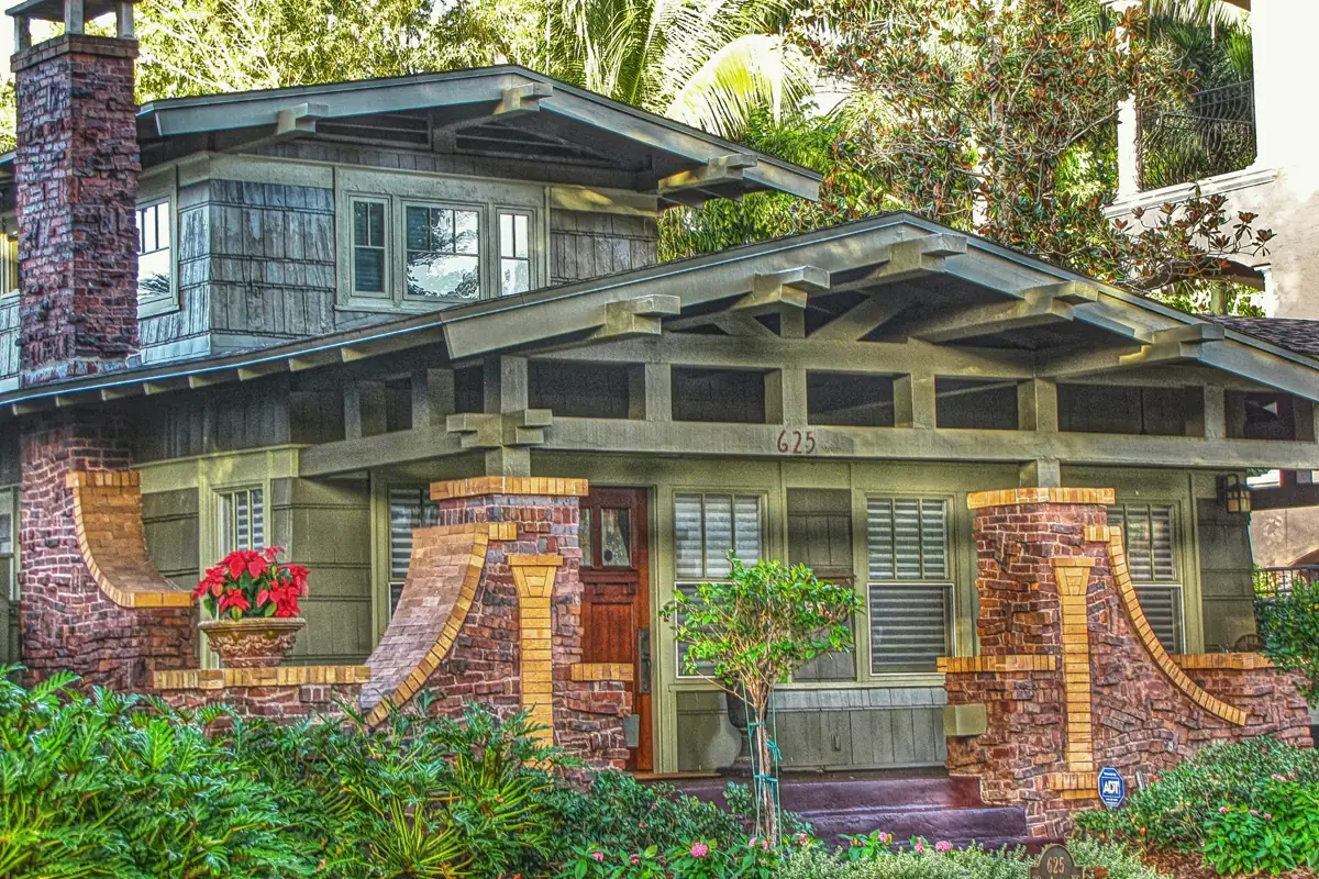 Illustrative photo, not this property: a craftsman bungalow with brick porch piers