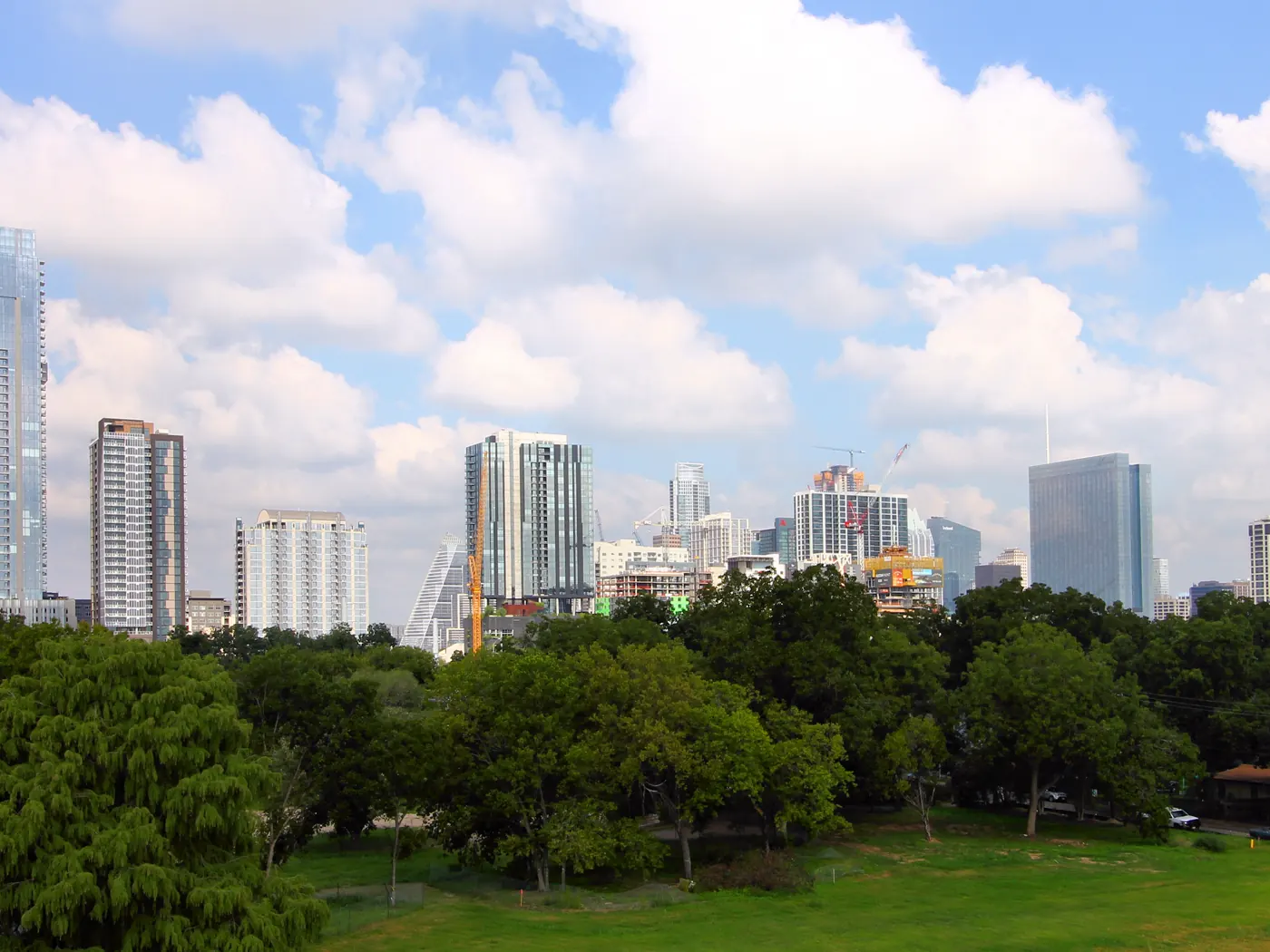 Downtown Austin skyline seen from the southeast above the trees