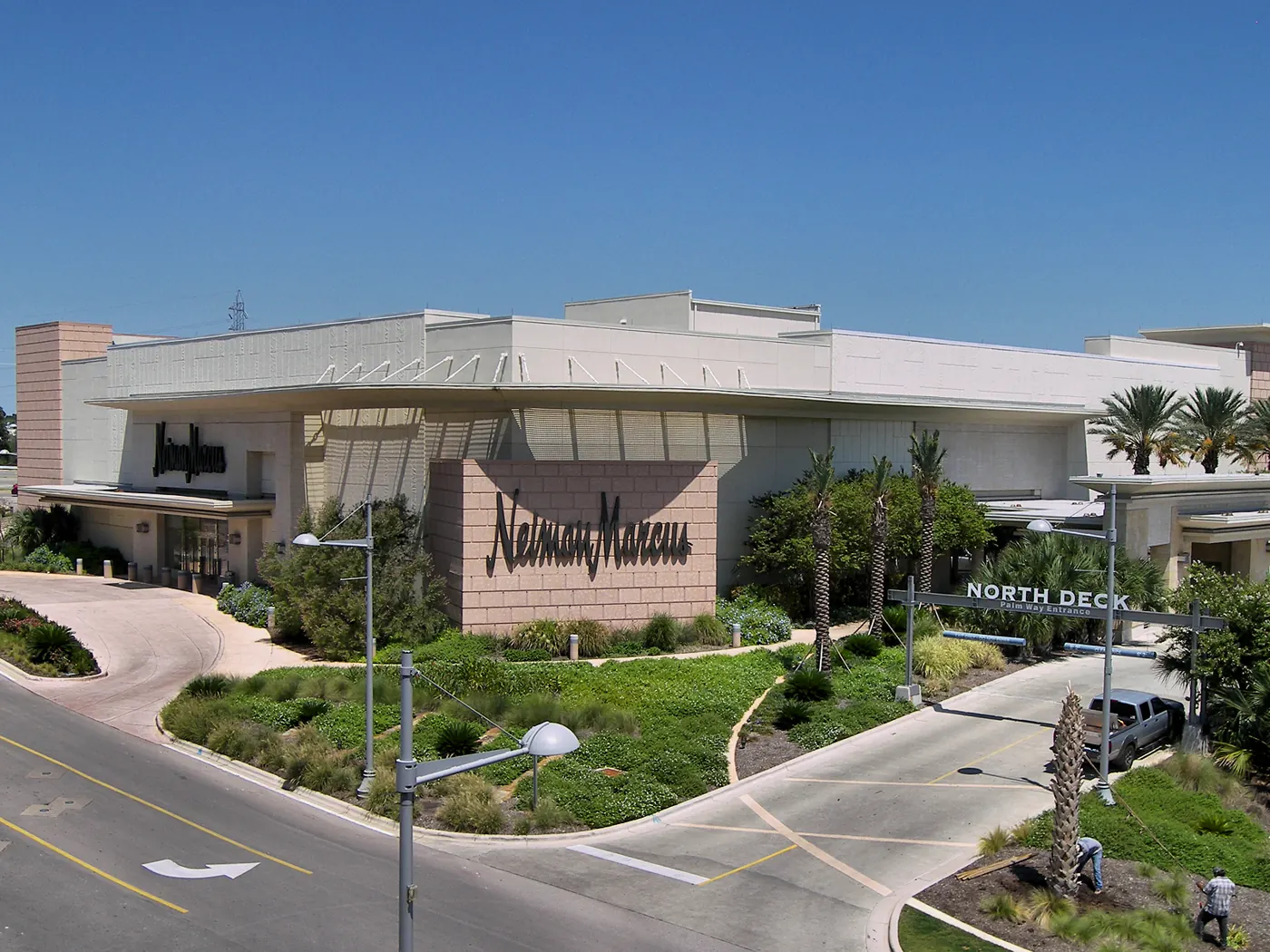 Storefronts and landscaped drive at The Domain in North Austin
